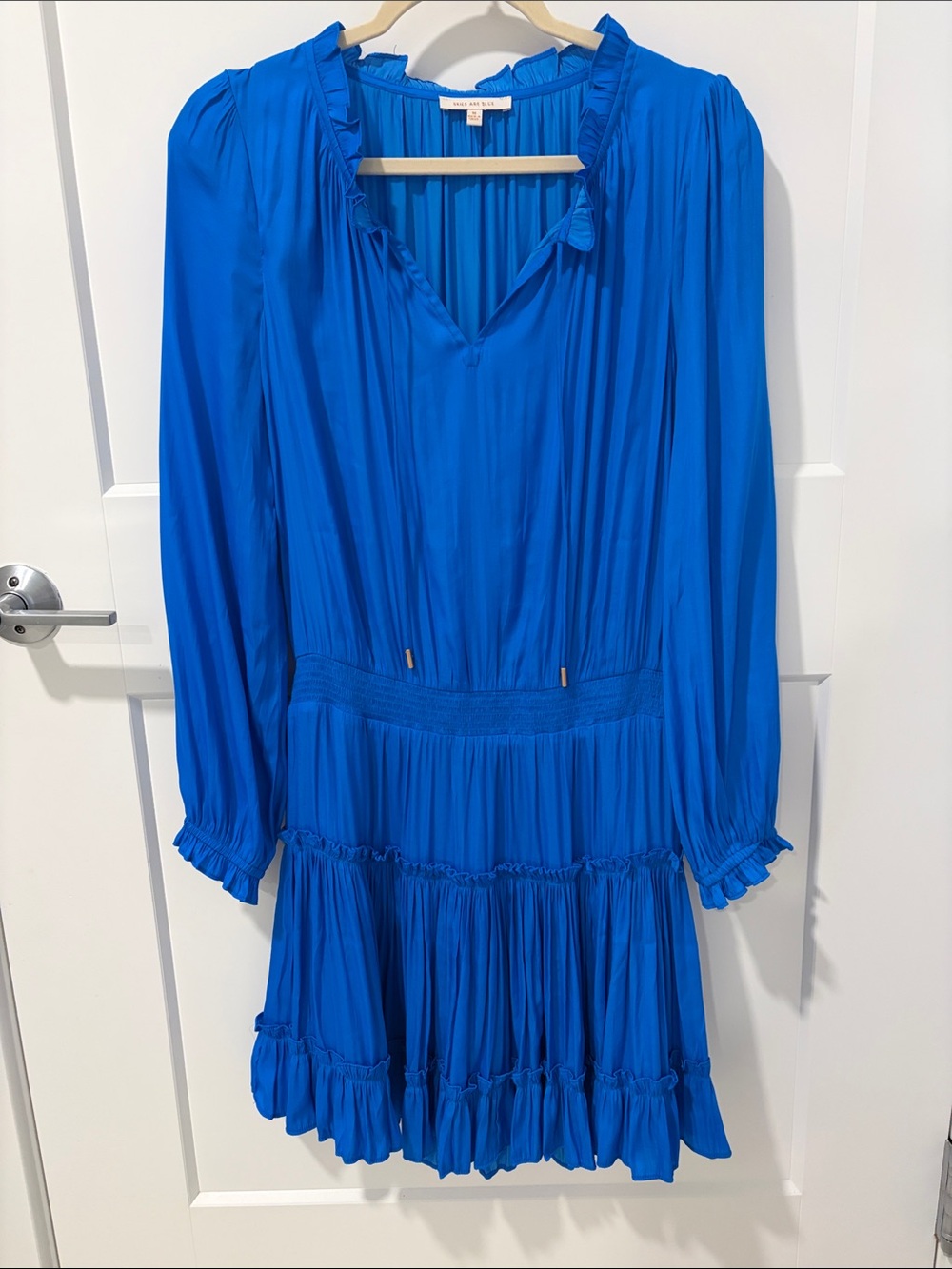 Skies Are Blue Royal Blue Pleated Ruffle Dress